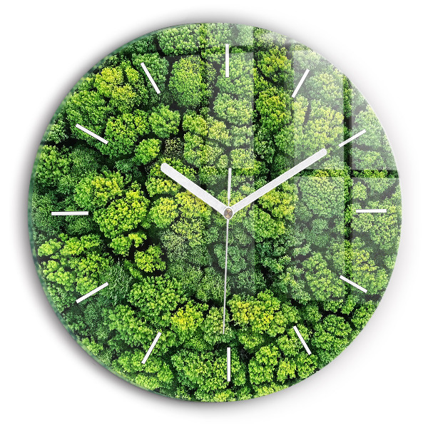 Round glass wall clock Forest from above