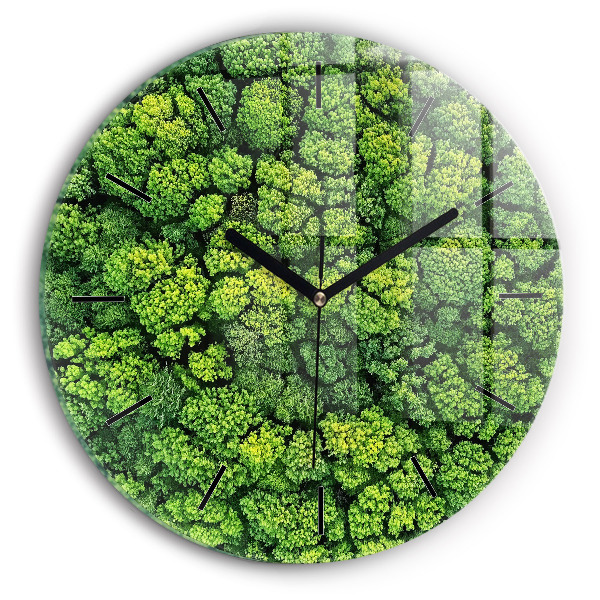 Round glass wall clock Forest from above