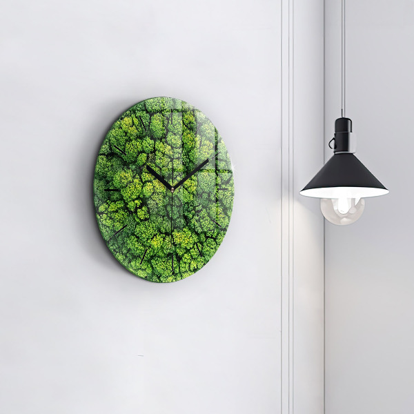 Round glass wall clock Forest from above