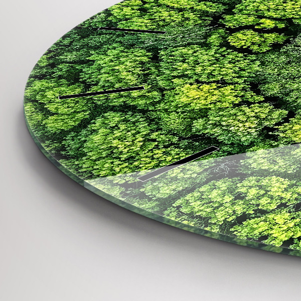 Round glass wall clock Forest from above