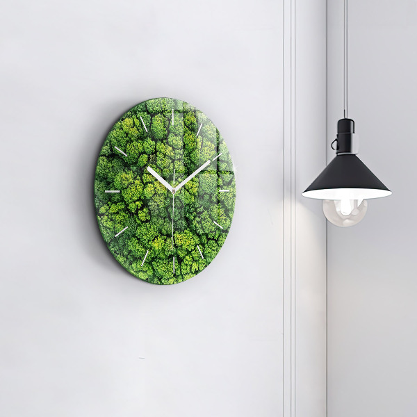 Round glass wall clock Forest from above