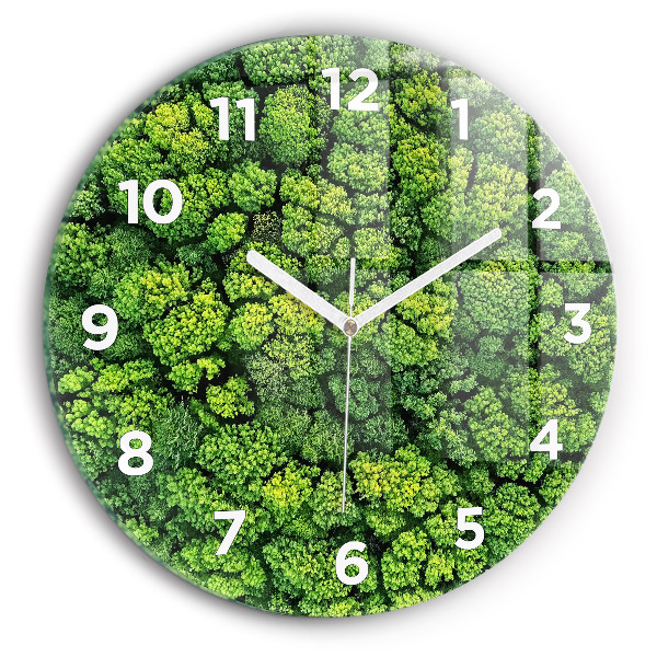 Round glass wall clock Forest from above