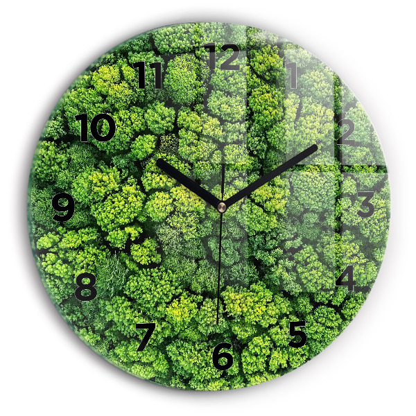 Round glass wall clock Forest from above