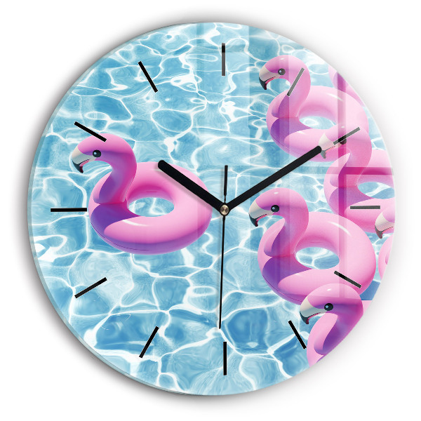 Round glass wall clock Flamingo inflatables