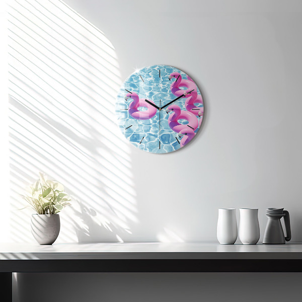 Round glass wall clock Flamingo inflatables