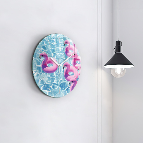 Round glass wall clock Flamingo inflatables