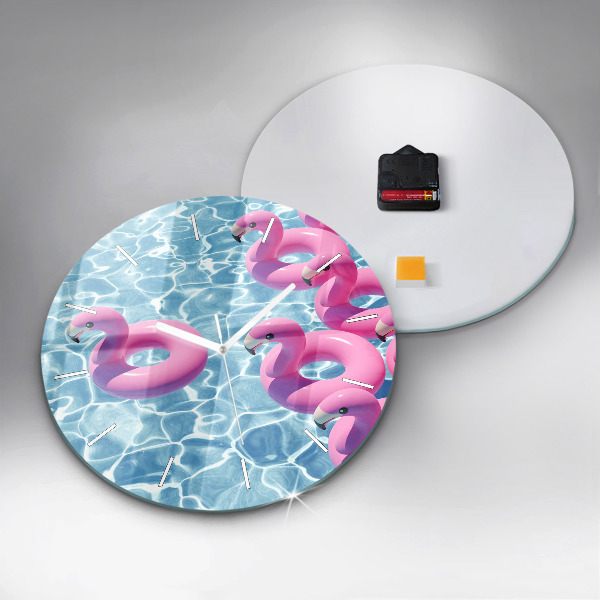Round glass wall clock Flamingo inflatables