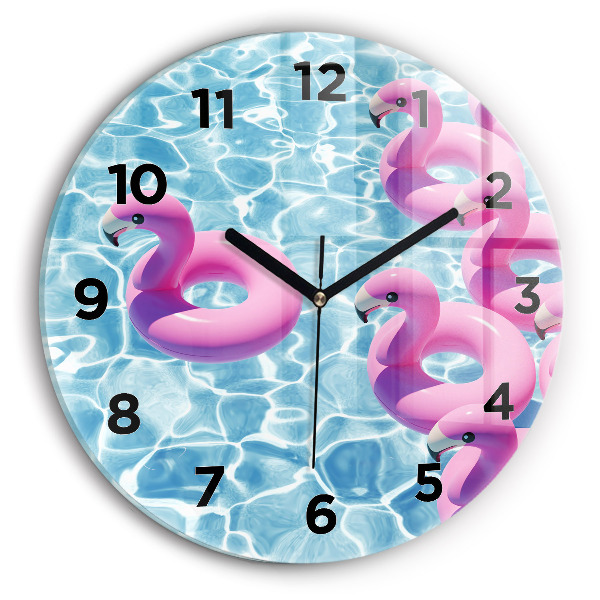 Round glass wall clock Flamingo inflatables