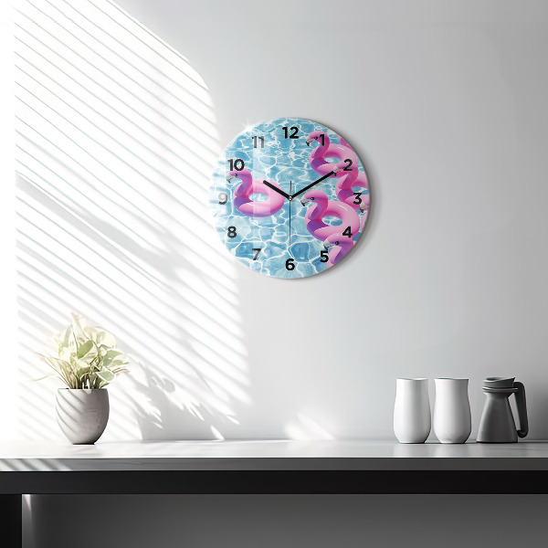 Round glass wall clock Flamingo inflatables