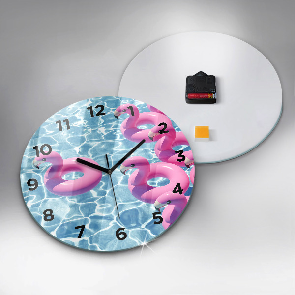 Round glass wall clock Flamingo inflatables