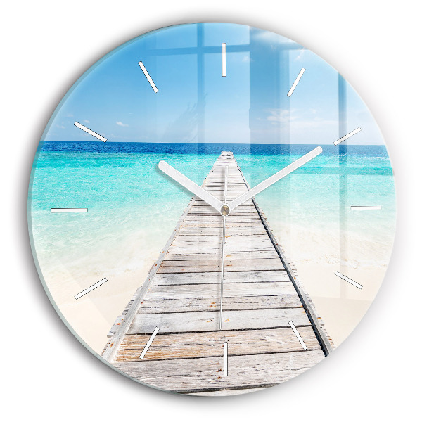 Round glass wall clock Tropical island