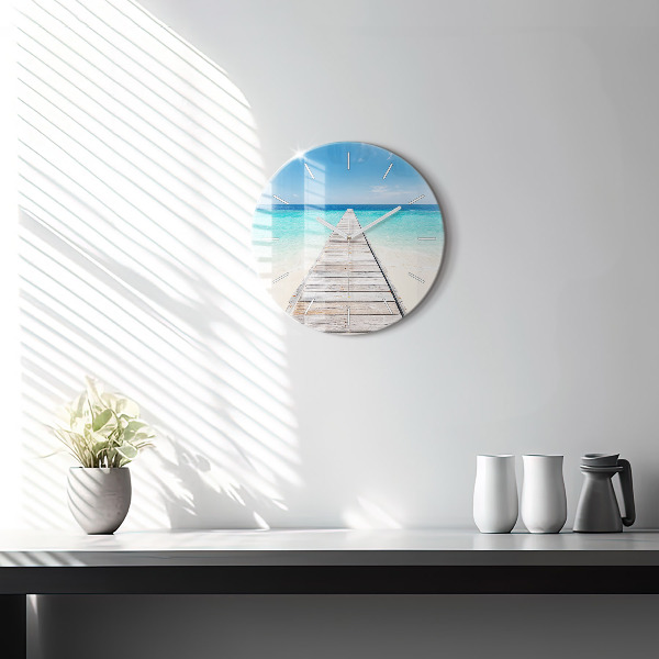 Round glass wall clock Tropical island