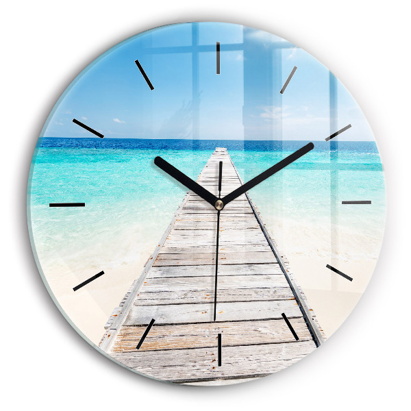 Round glass wall clock Tropical island