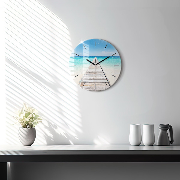 Round glass wall clock Tropical island