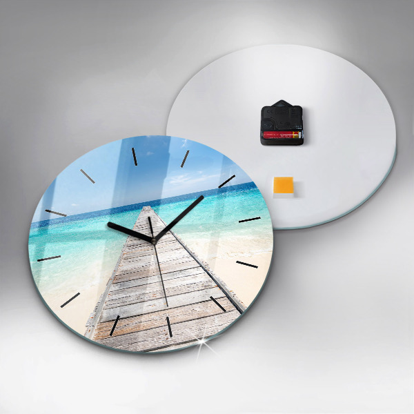Round glass wall clock Tropical island