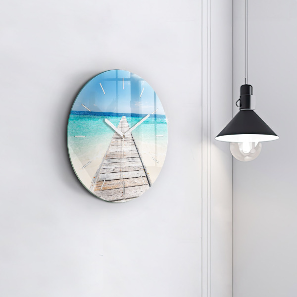 Round glass wall clock Tropical island