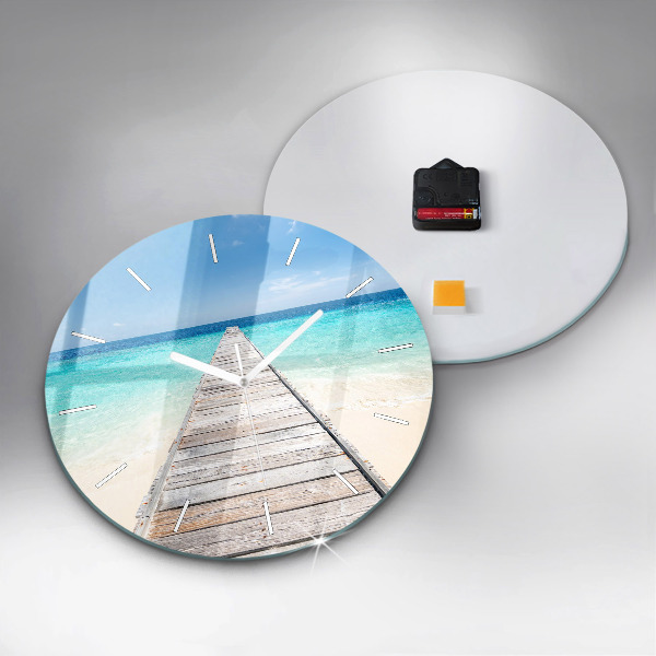 Round glass wall clock Tropical island