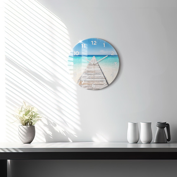 Round glass wall clock Tropical island