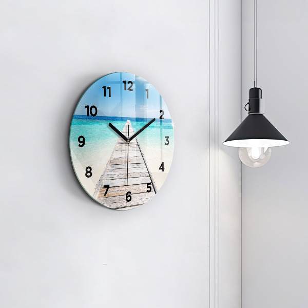 Round glass wall clock Tropical island