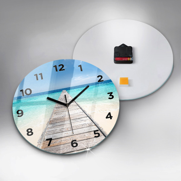 Round glass wall clock Tropical island