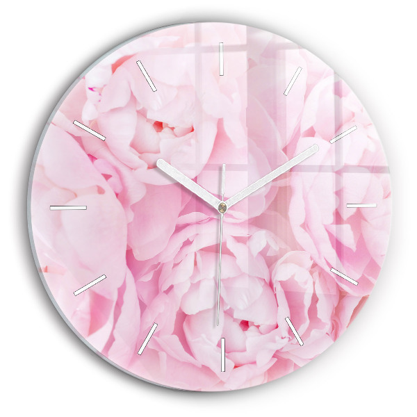 Round glass wall clock Blooming flowers