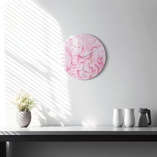 Round glass wall clock Blooming flowers