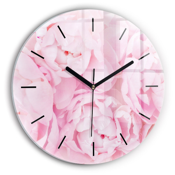 Round glass wall clock Blooming flowers