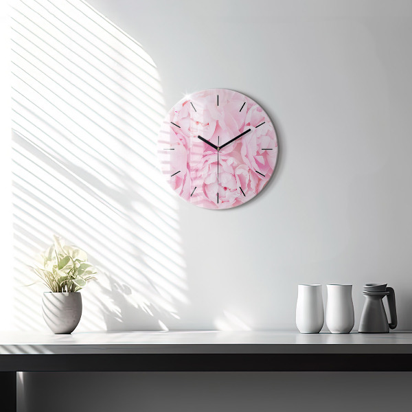Round glass wall clock Blooming flowers