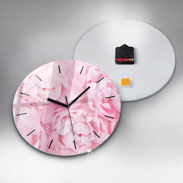 Round glass wall clock Blooming flowers