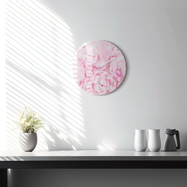 Round glass wall clock Blooming flowers