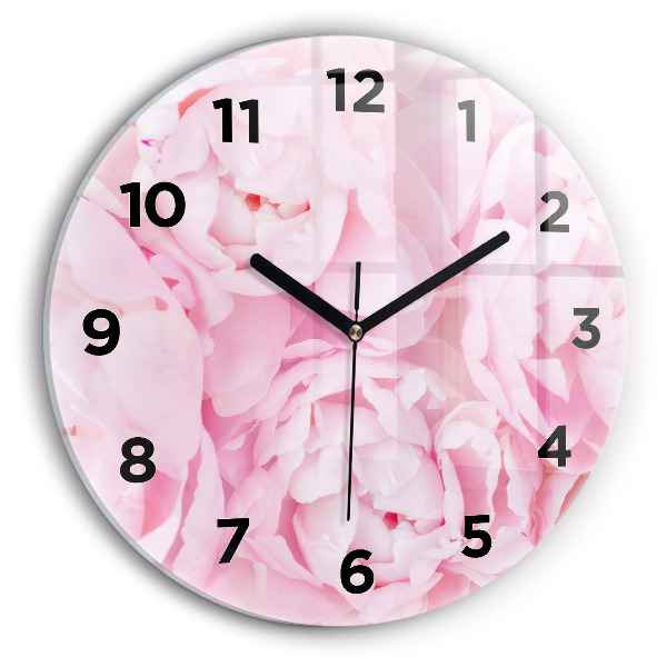Round glass wall clock Blooming flowers