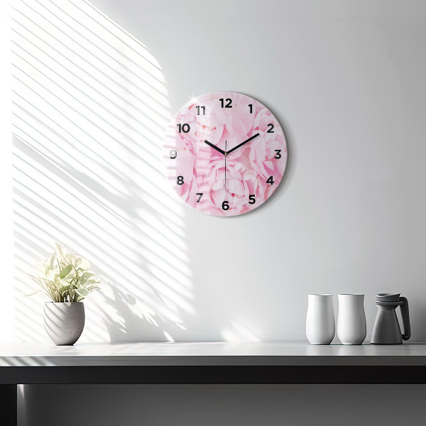 Round glass wall clock Blooming flowers