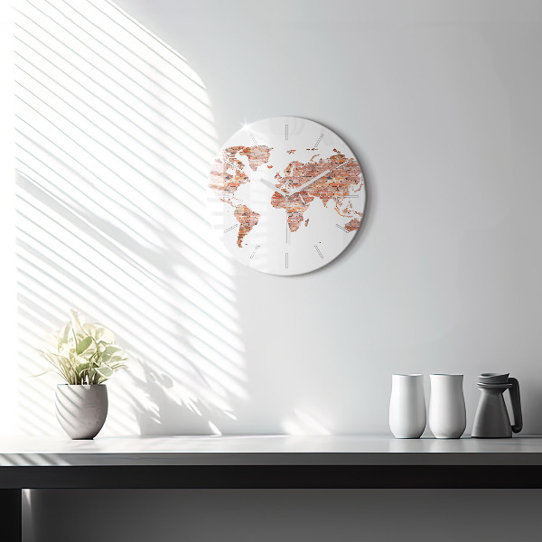 Round glass wall clock Old brick map
