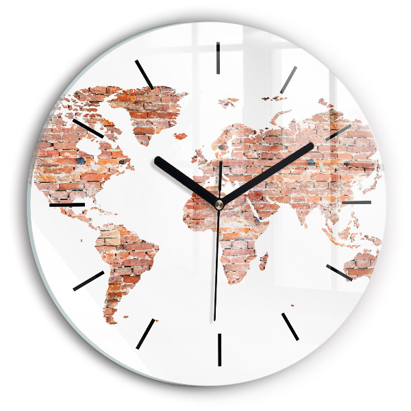 Round glass wall clock Old brick map
