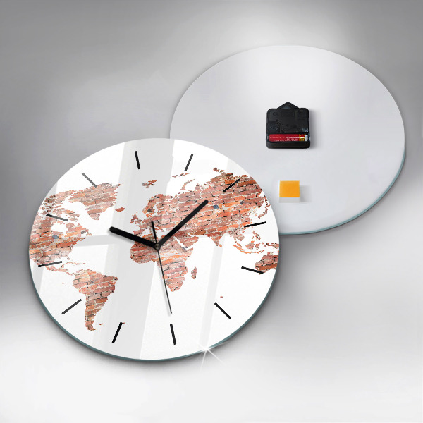 Round glass wall clock Old brick map