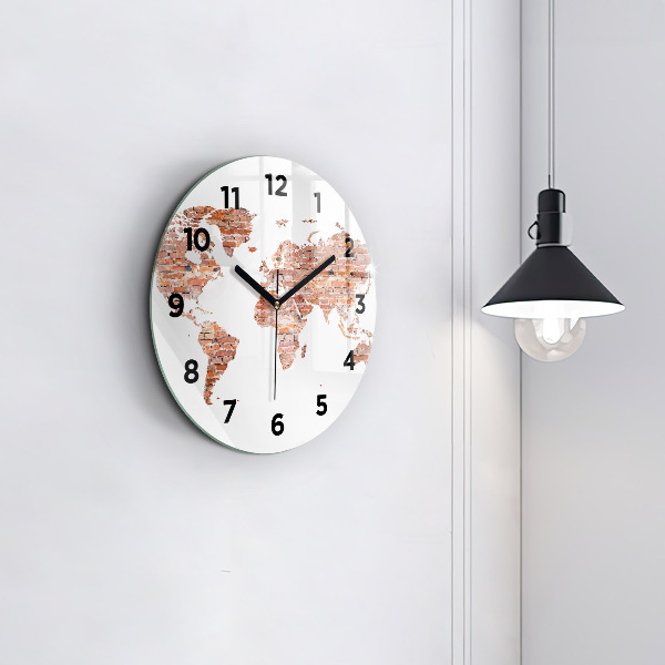Round glass wall clock Old brick map
