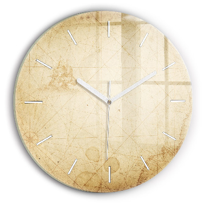 Round glass wall clock Old world map