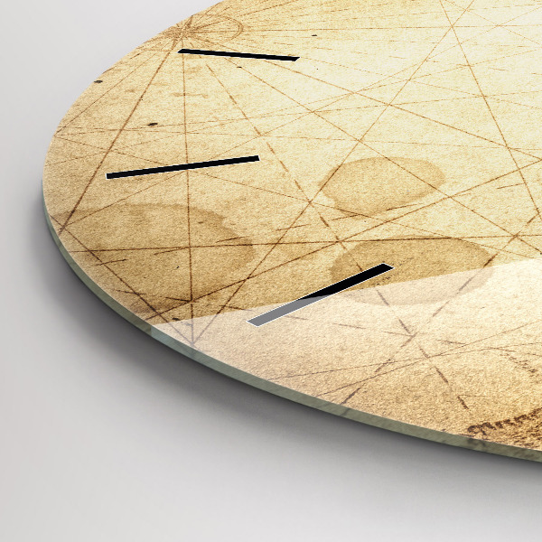 Round glass wall clock Old world map