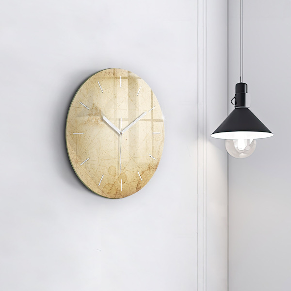 Round glass wall clock Old world map