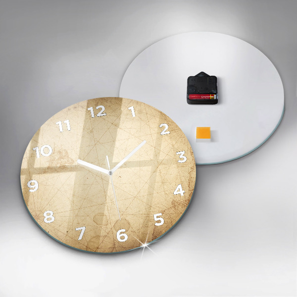 Round glass wall clock Old world map