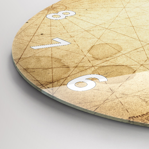Round glass wall clock Old world map