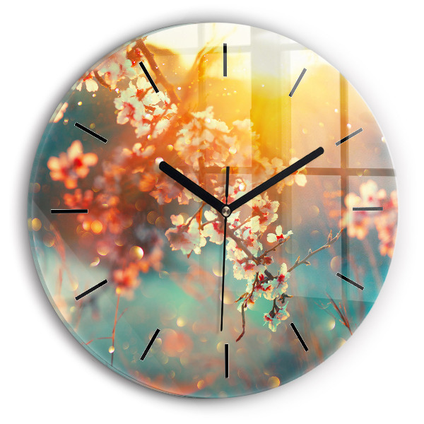 Round glass wall clock Spring flowers