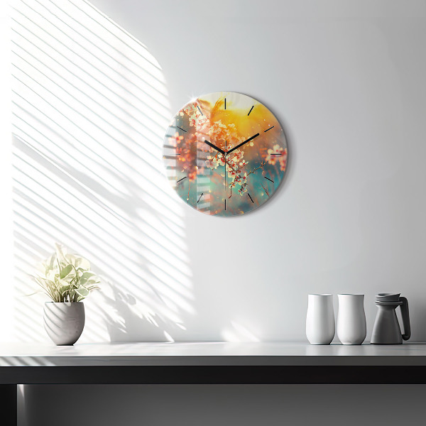 Round glass wall clock Spring flowers