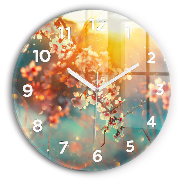 Round glass wall clock Spring flowers