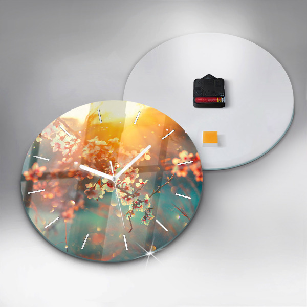 Round glass wall clock Spring flowers