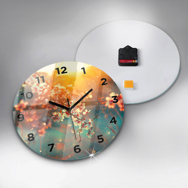 Round glass wall clock Spring flowers