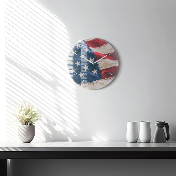 Round glass wall clock American flag