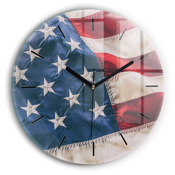 Round glass wall clock American flag