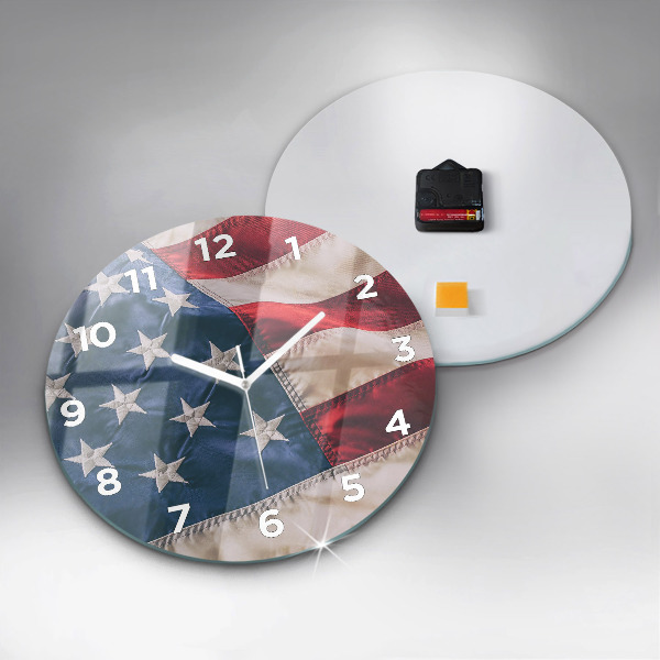 Round glass wall clock American flag