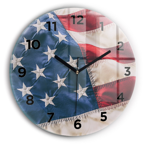 Round glass wall clock American flag